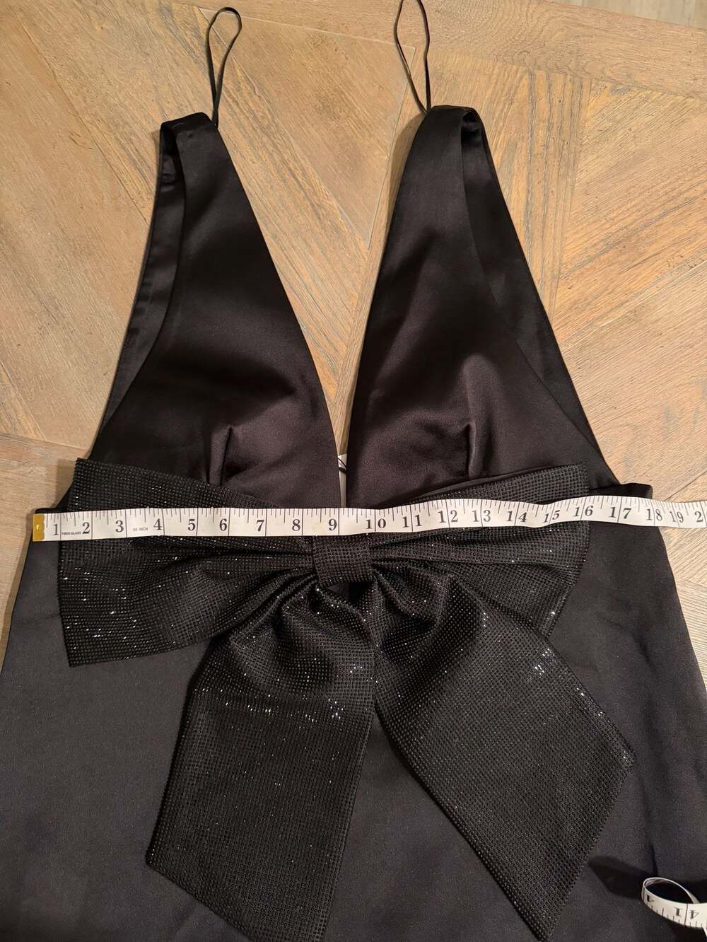 Zara Black Satin Rhinestone Bow Mini Dress Size XL - Picture 4 of 7